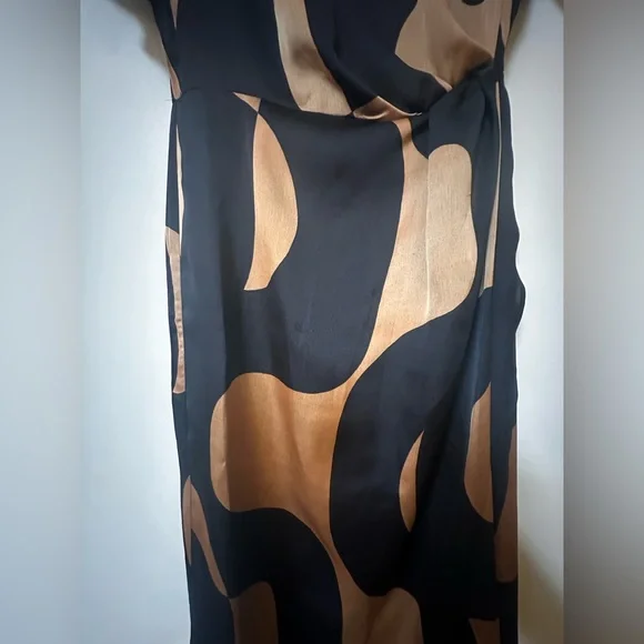 Mango Dark Brown and Gold Patterned Midi Dress - Picture 5 of 7